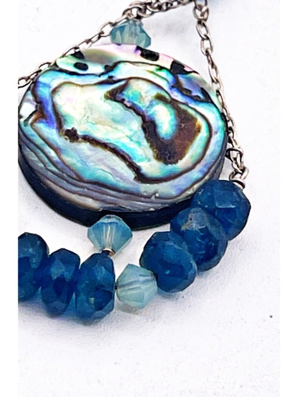 Vintage Abalone Blue Glass Beaded Boho Earrings Dangle 925 Sterling Silver Hooks - Picture 6 of 7